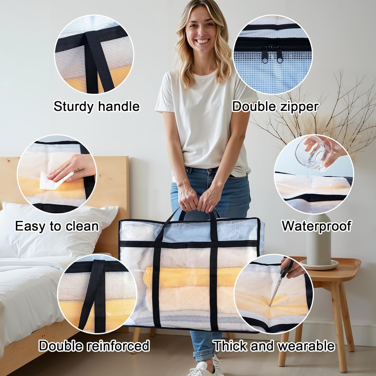 4 Pack Clear Blanket Storage Bags, Plastic Comforter Clothes Storage Bags Underded Moving Bags Closet Organizers and Storage Zippered Sturdy Handle for Bedding, Clothes, Linen, Toys, Quilt, Duvet 40L - Image 6