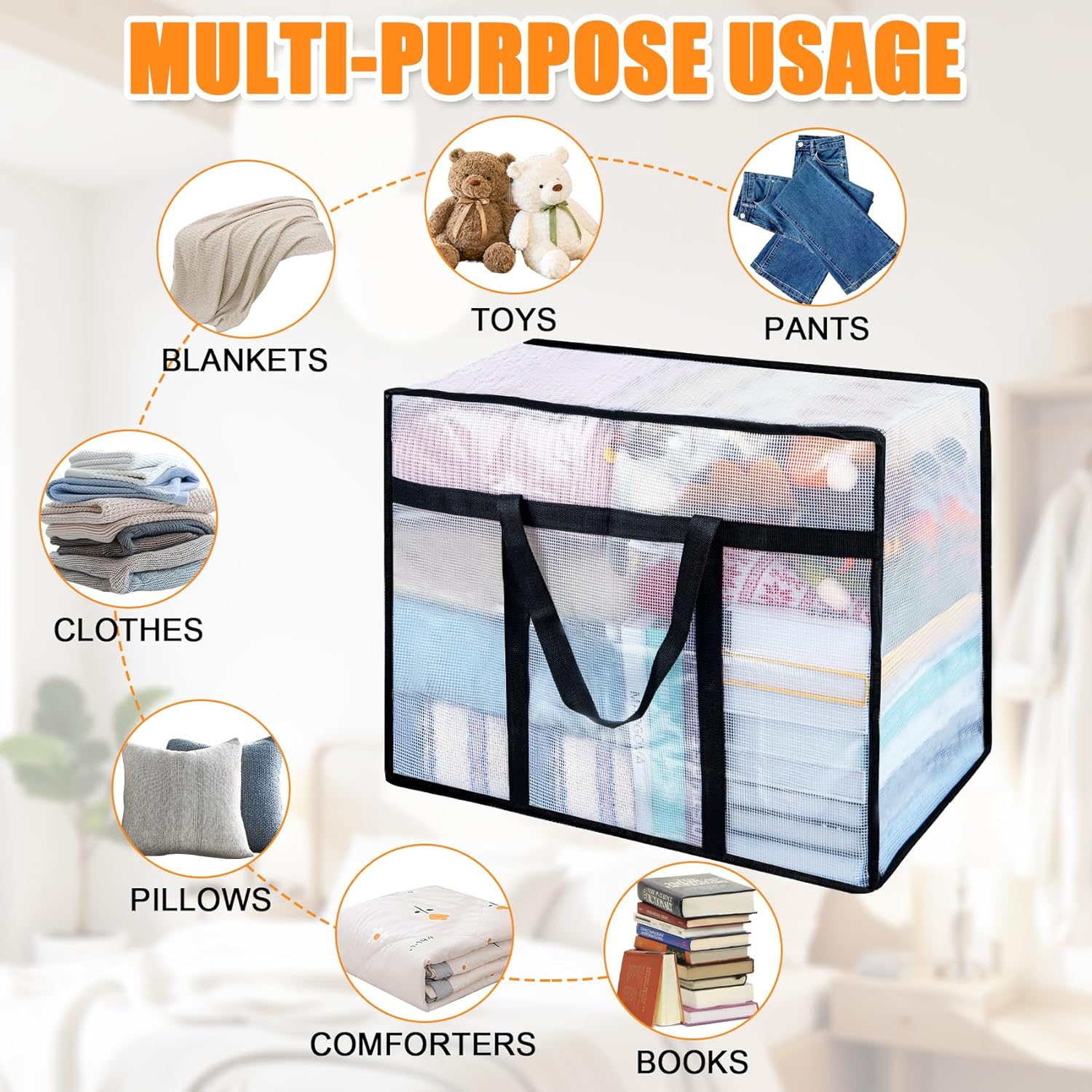 4 Pack Clear Blanket Storage Bags, Plastic Comforter Clothes Storage Bags Underded Moving Bags Closet Organizers and Storage Zippered Sturdy Handle for Bedding, Clothes, Linen, Toys, Quilt, Duvet 40L - Image 8