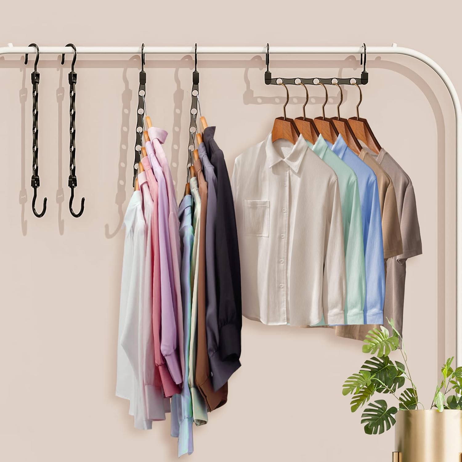 8 Pack Hangers Space Saving Magic Space Saver Storage Smart Plastic Clothes Hanger Organizer Closet Organizers and Storage for Closet Wardrobe Apartment College Dorm Room Essentials, Black - Image 2