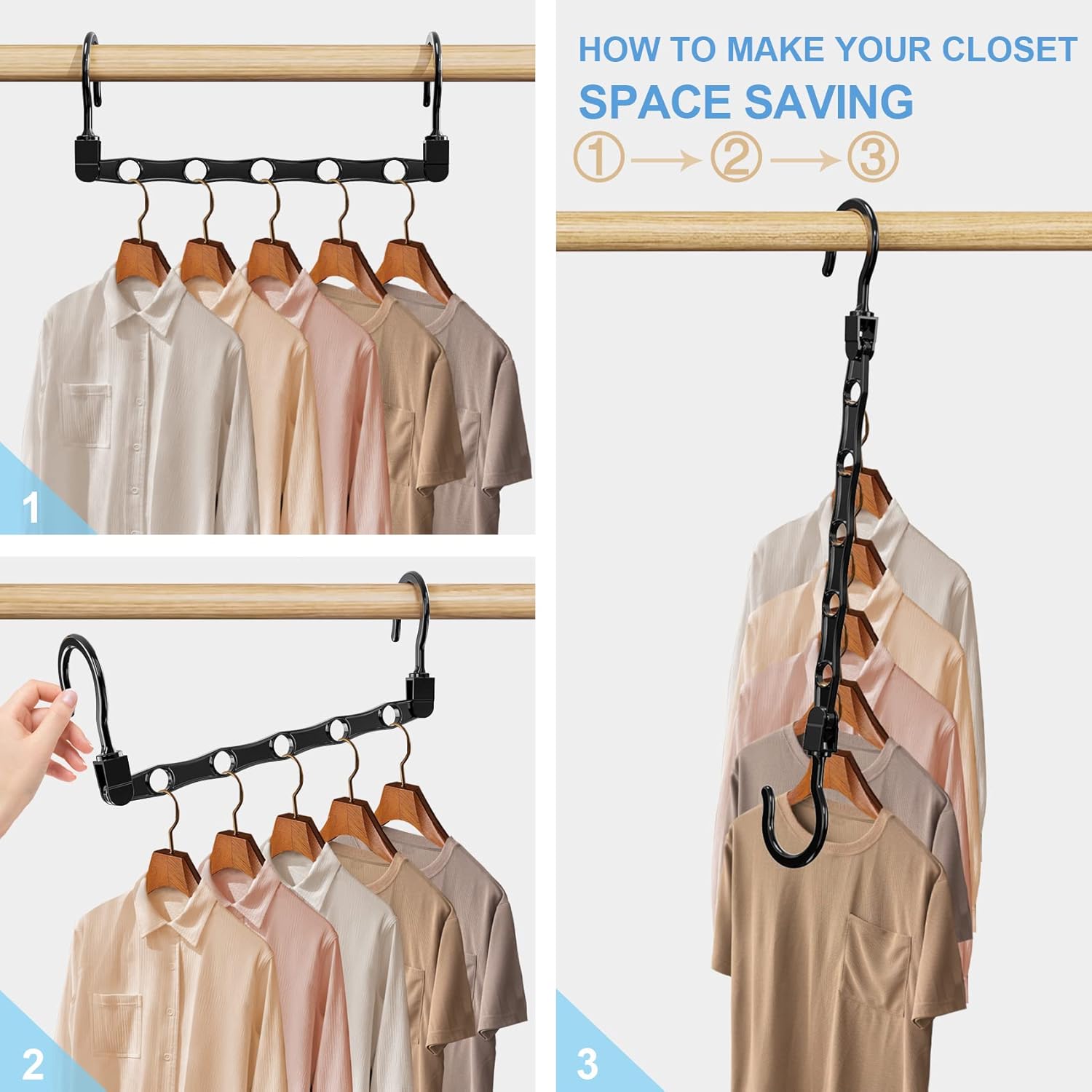 8 Pack Hangers Space Saving Magic Space Saver Storage Smart Plastic Clothes Hanger Organizer Closet Organizers and Storage for Closet Wardrobe Apartment College Dorm Room Essentials, Black - Image 5