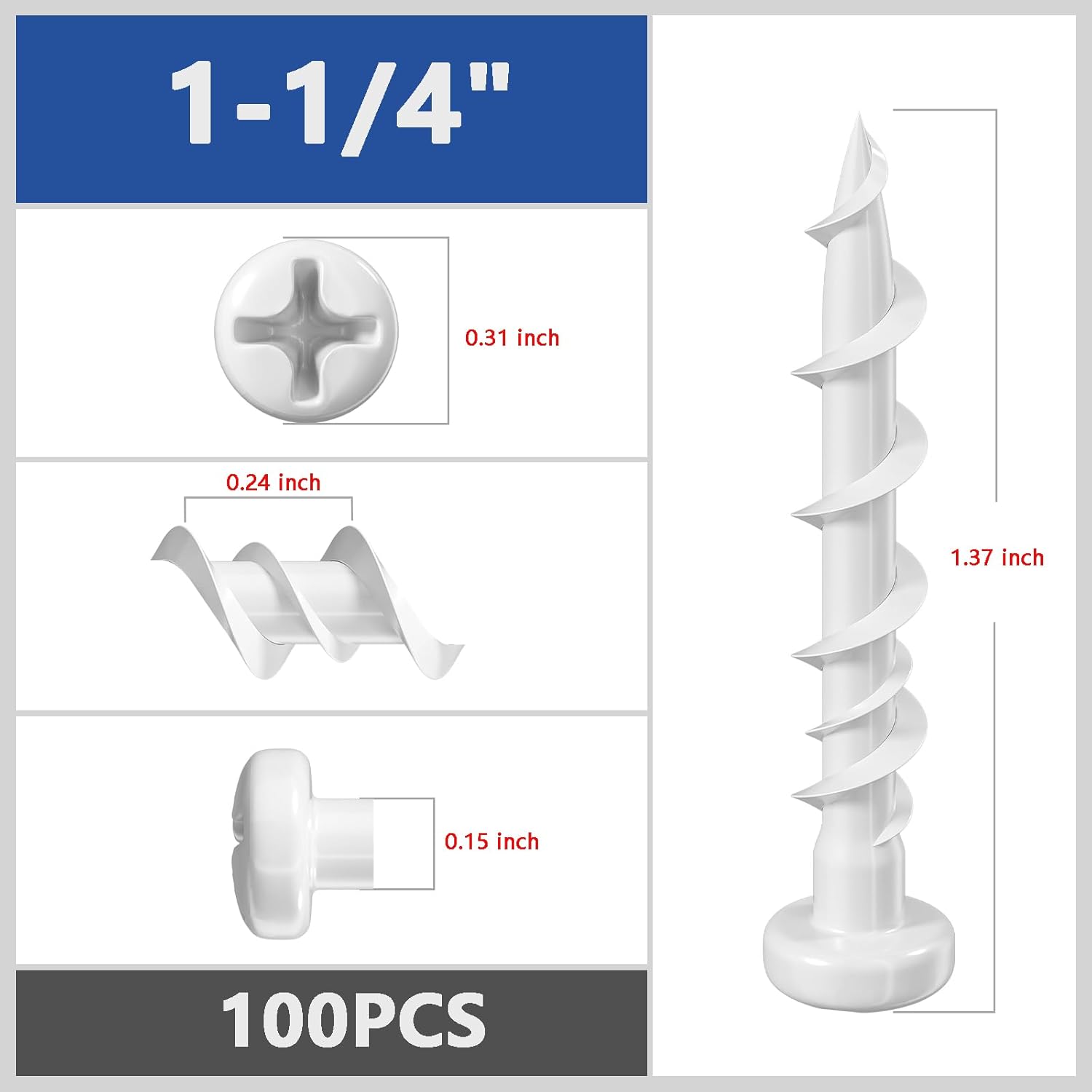 (100 pcs) Pan Head Drywall Anchors 1-1/4