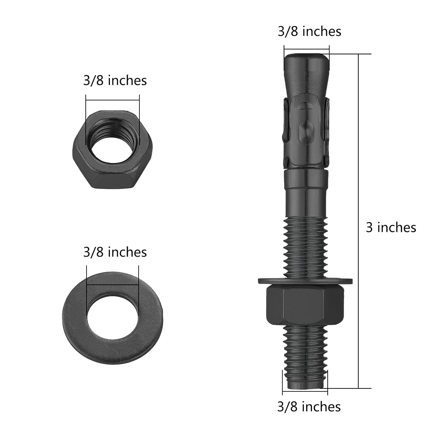 10Pcs 3/8x3 Inch Standard Fasteners for Heavy-Duty Black Wedge Anchors for Cement and Concrete - Image 5