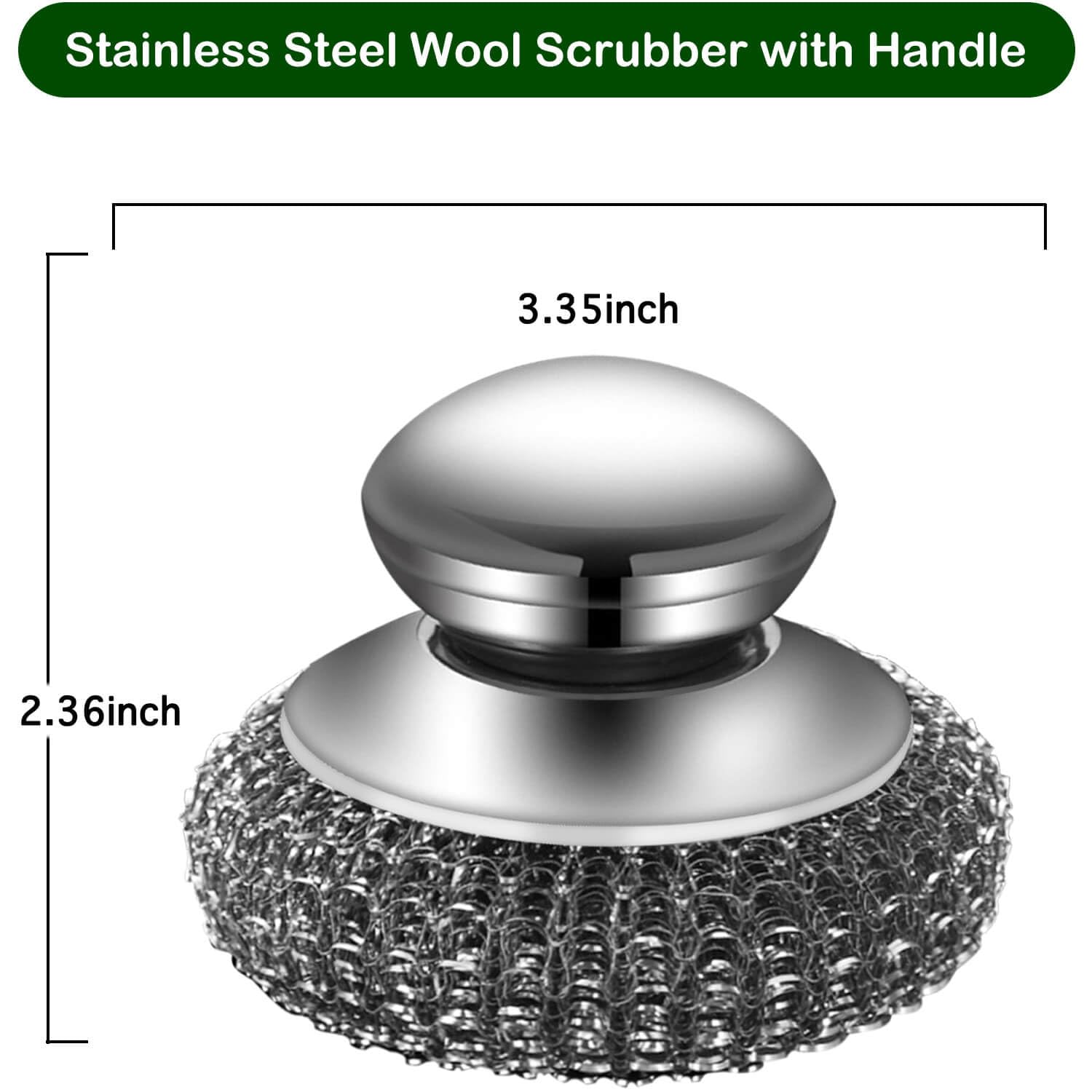 Steel Wool Scrubber with 2 Handles & 3 Replacement Wire Sponge(Scouring Pads) - Stainless Metal Cleaner Heavy Duty Brh for Pots, Pans, Cast Iron, Grill, Sink, Dishes, Stove, Kitchen Deep Clean - Image 5