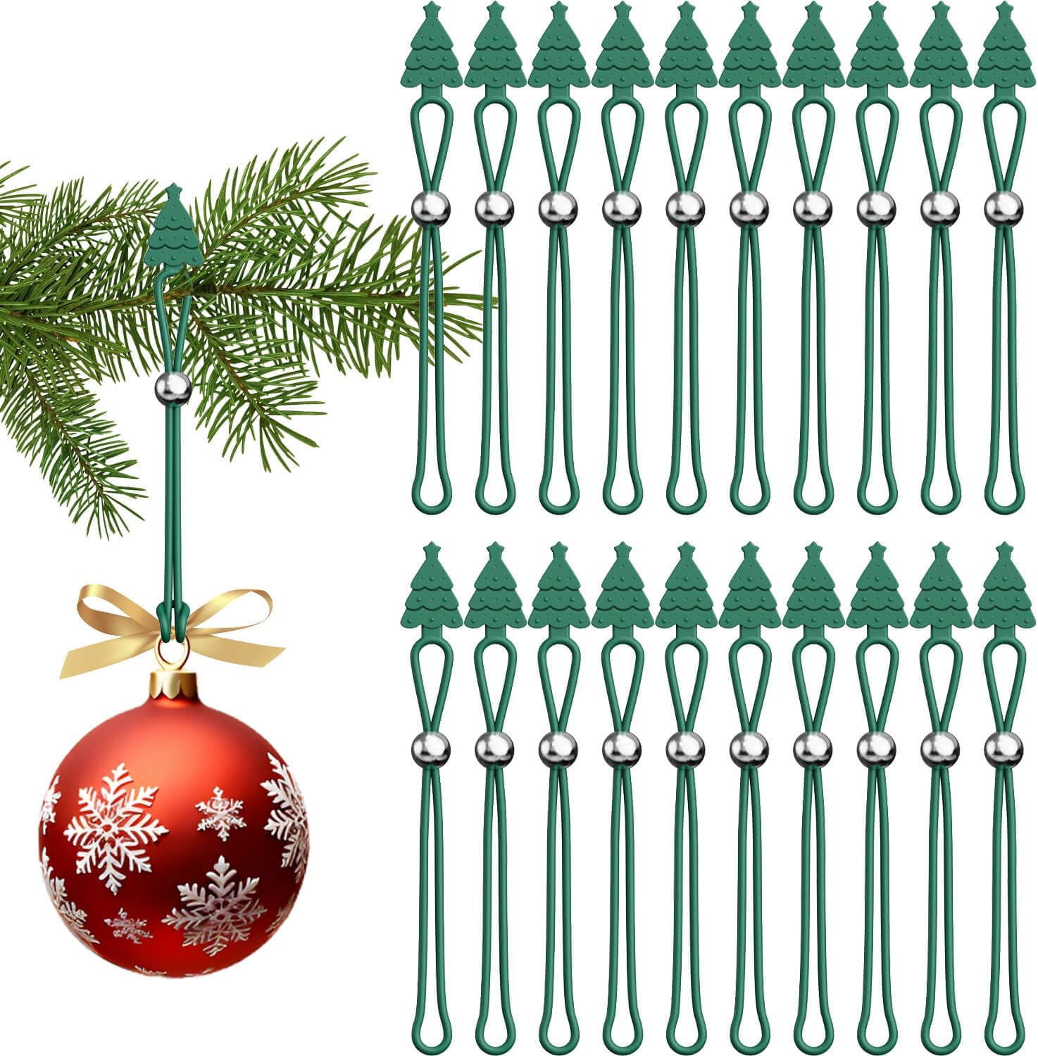 Christmas Ornament Hooks Green Tree Hanger - 20 PCS Reable Silicone Clips, Cable Ties, Cord Organizers for Holiday Decorations Storage, Elastic Stretchable - Image 1