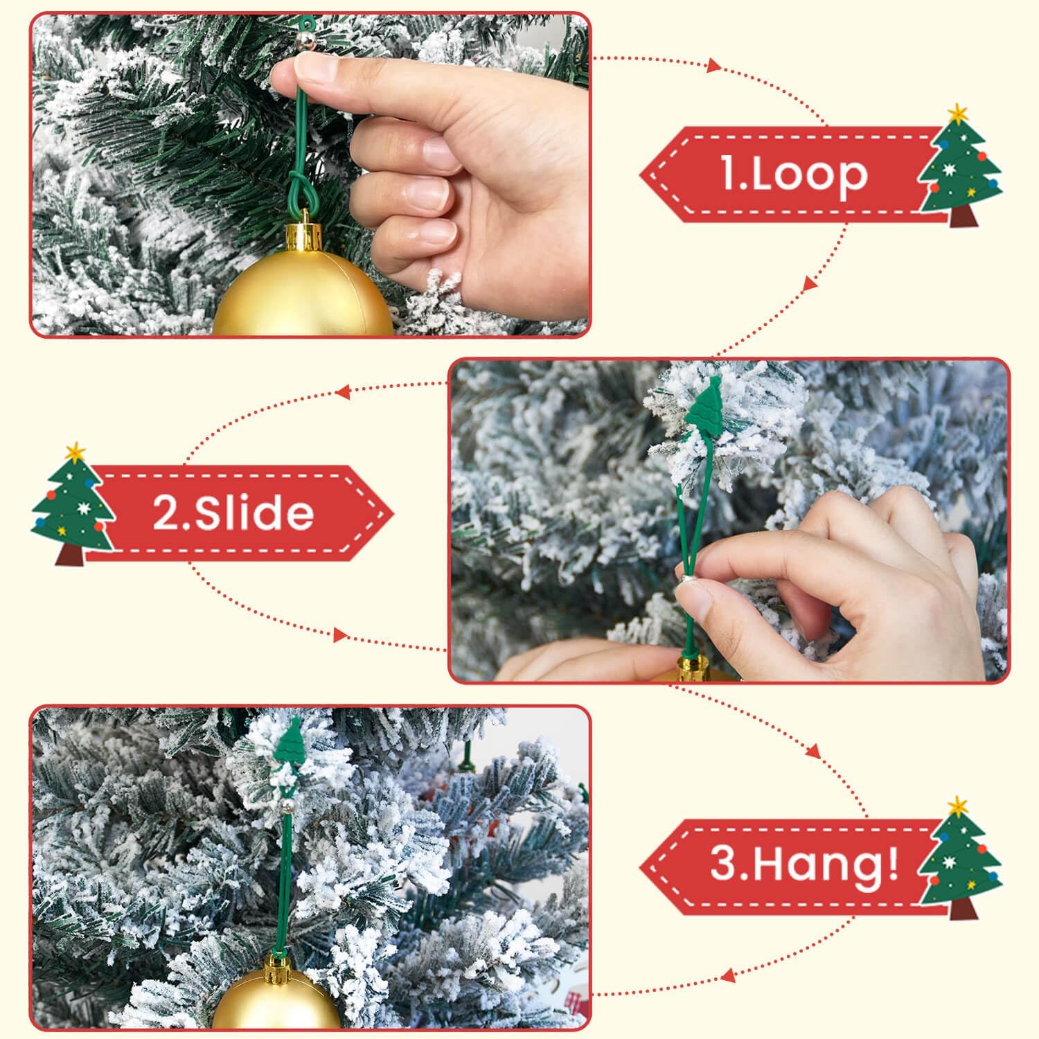 Christmas Ornament Hooks Green Tree Hanger - 20 PCS Reable Silicone Clips, Cable Ties, Cord Organizers for Holiday Decorations Storage, Elastic Stretchable - Image 3