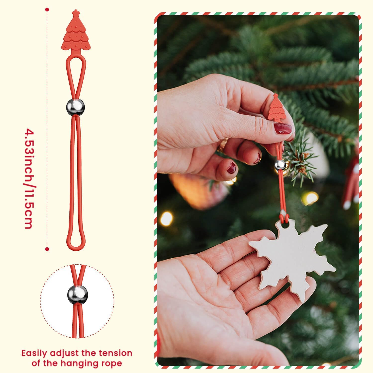 Christmas Ornament Hooks Green Tree Hanger - 20 PCS Reable Silicone Clips, Cable Ties, Cord Organizers for Holiday Decorations Storage, Elastic Stretchable - Image 5