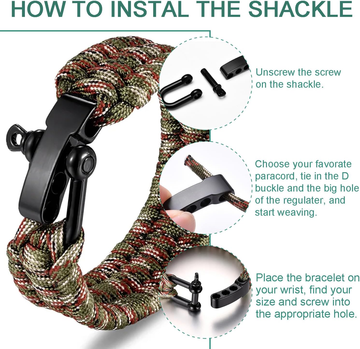 CooBigo Paracord Bracelet Shackle Buckle, Metal Survival Bracelet Bow Anchor + D Ring Shackle Clasp Adjustable Screw Pin M5 - Image 6
