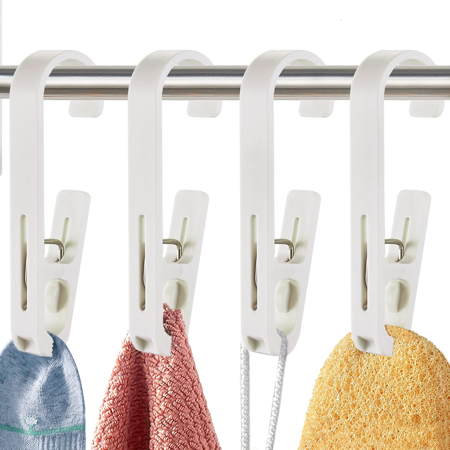 Laundry Hooks with Clips Hanger Closet Organizer Clamps Socks Boot Bras Towels for Bathroom Wardrobe Kitchen Office 4Pcs (White) - Image 1