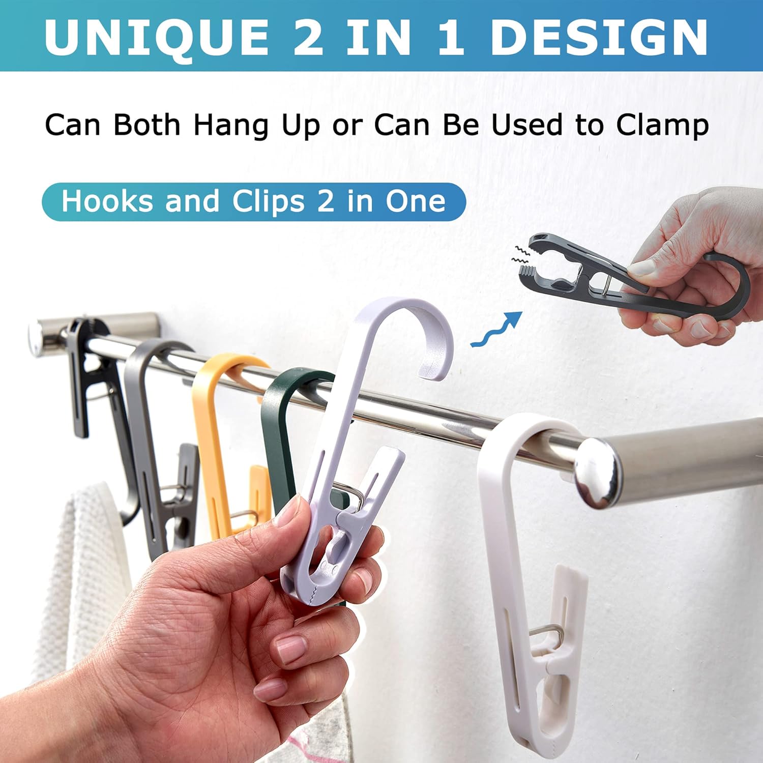 Laundry Hooks with Clips Hanger Closet Organizer Clamps Socks Boot Bras Towels for Bathroom Wardrobe Kitchen Office 4Pcs (White) - Image 2