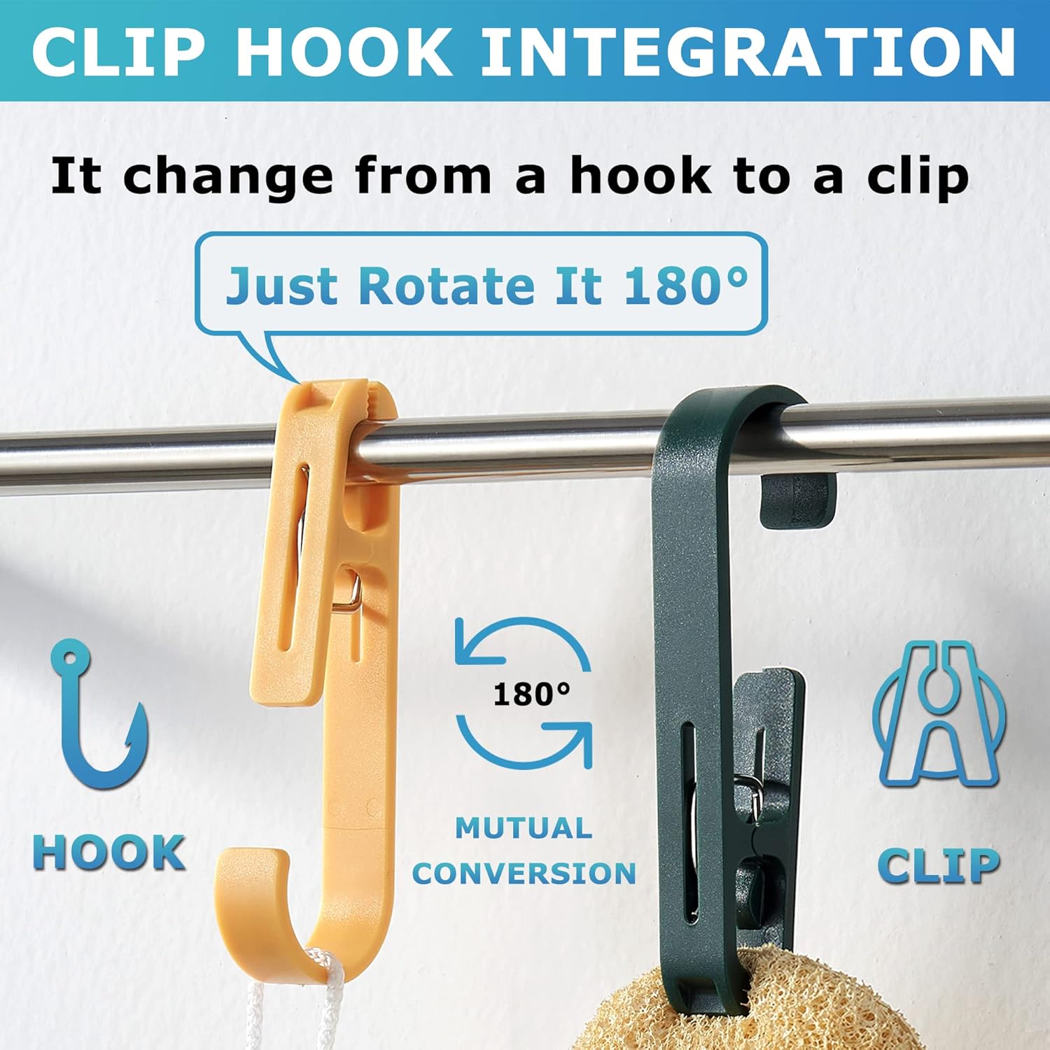 Laundry Hooks with Clips Hanger Closet Organizer Clamps Socks Boot Bras Towels for Bathroom Wardrobe Kitchen Office 4Pcs (White) - Image 3