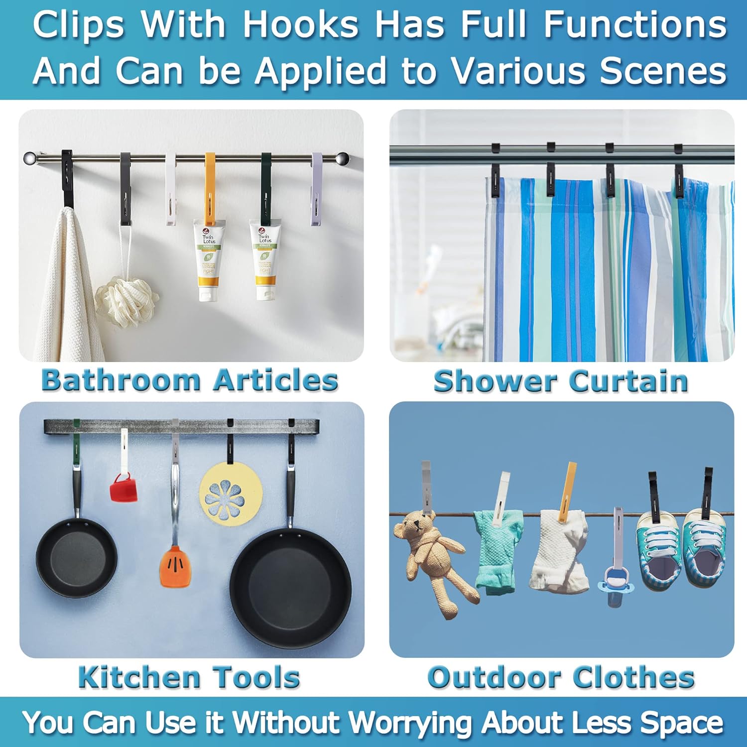 Laundry Hooks with Clips Hanger Closet Organizer Clamps Socks Boot Bras Towels for Bathroom Wardrobe Kitchen Office 4Pcs (White) - Image 6