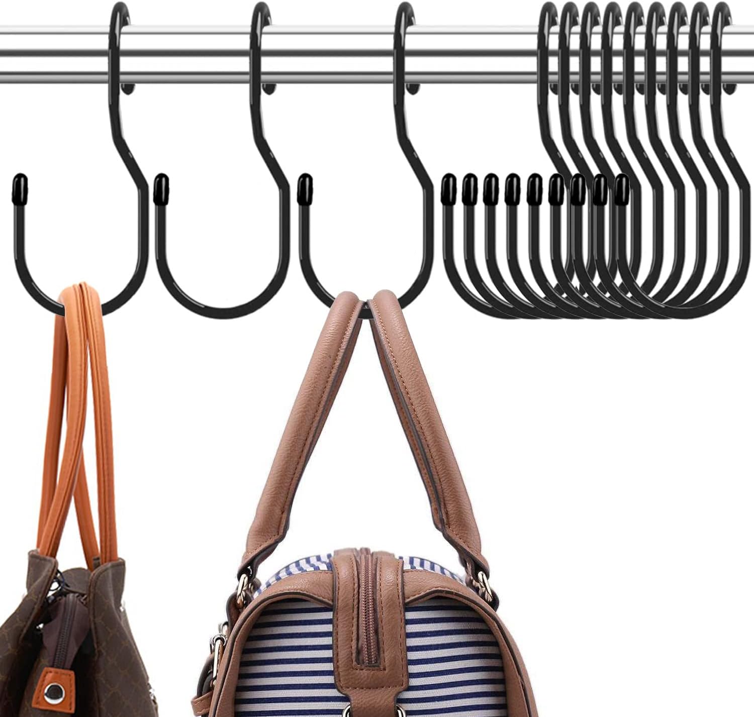 Purse Hanger for Closet, Unique Twist Design Bag Hanger Purse Hooks, 5 inch Large Size Closet Rod Hooks for Hanging Bags, Purses, Handbags, Belts, Scarves, Hats,Clothes, Pans and Pots (12 Pack Black) - Image 1