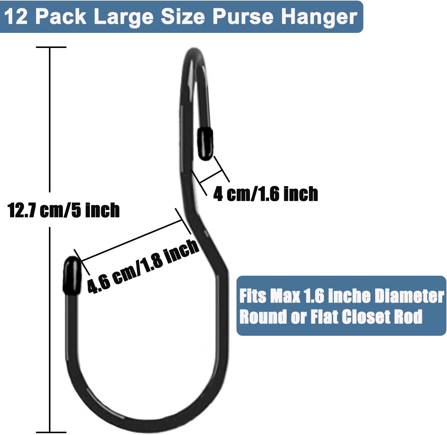 Purse Hanger for Closet, Unique Twist Design Bag Hanger Purse Hooks, 5 inch Large Size Closet Rod Hooks for Hanging Bags, Purses, Handbags, Belts, Scarves, Hats,Clothes, Pans and Pots (12 Pack Black) - Image 4