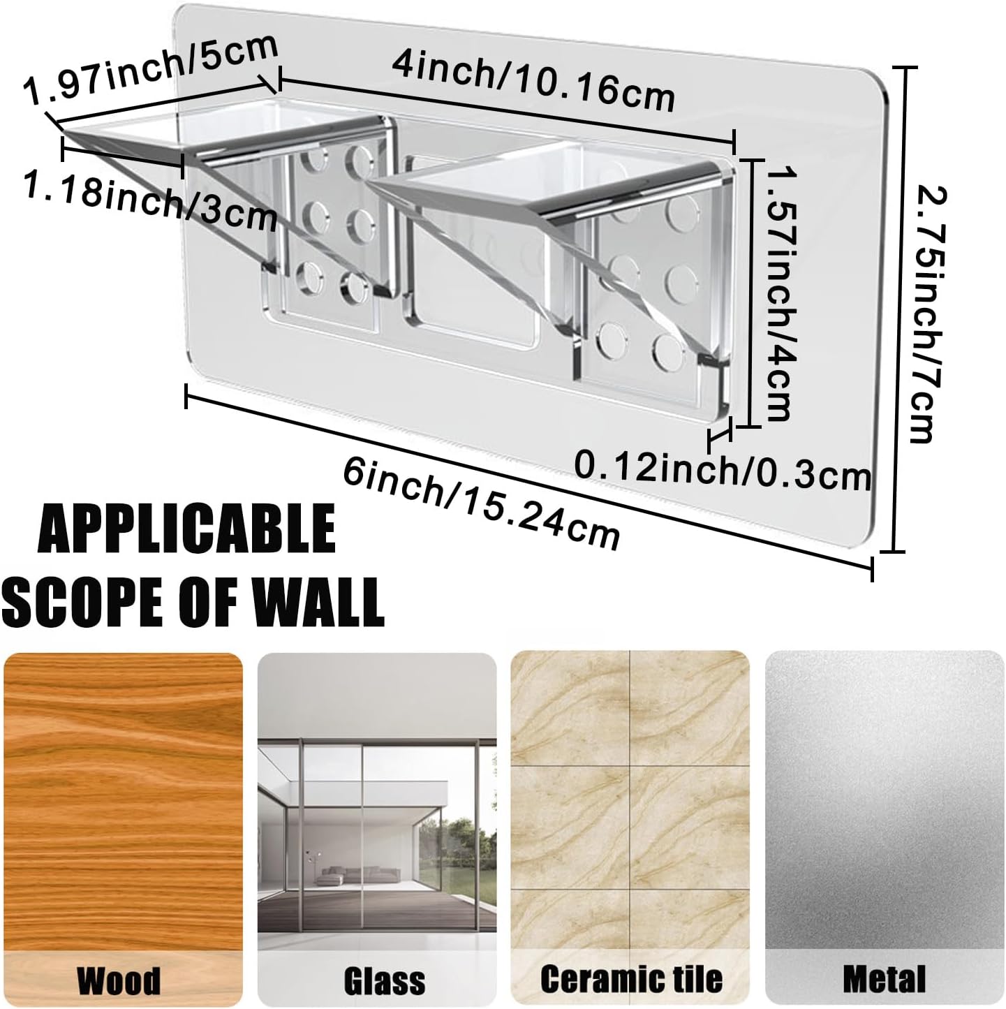 6-Pack Heavy-Duty Adhesive Shelf Brackets, Large Size Double Row Brackets, No-Drill Wall Mount Pegs,Shelf Support Pegs for Kitchen Cabinets, Bookshelves, and Closets - Image 2
