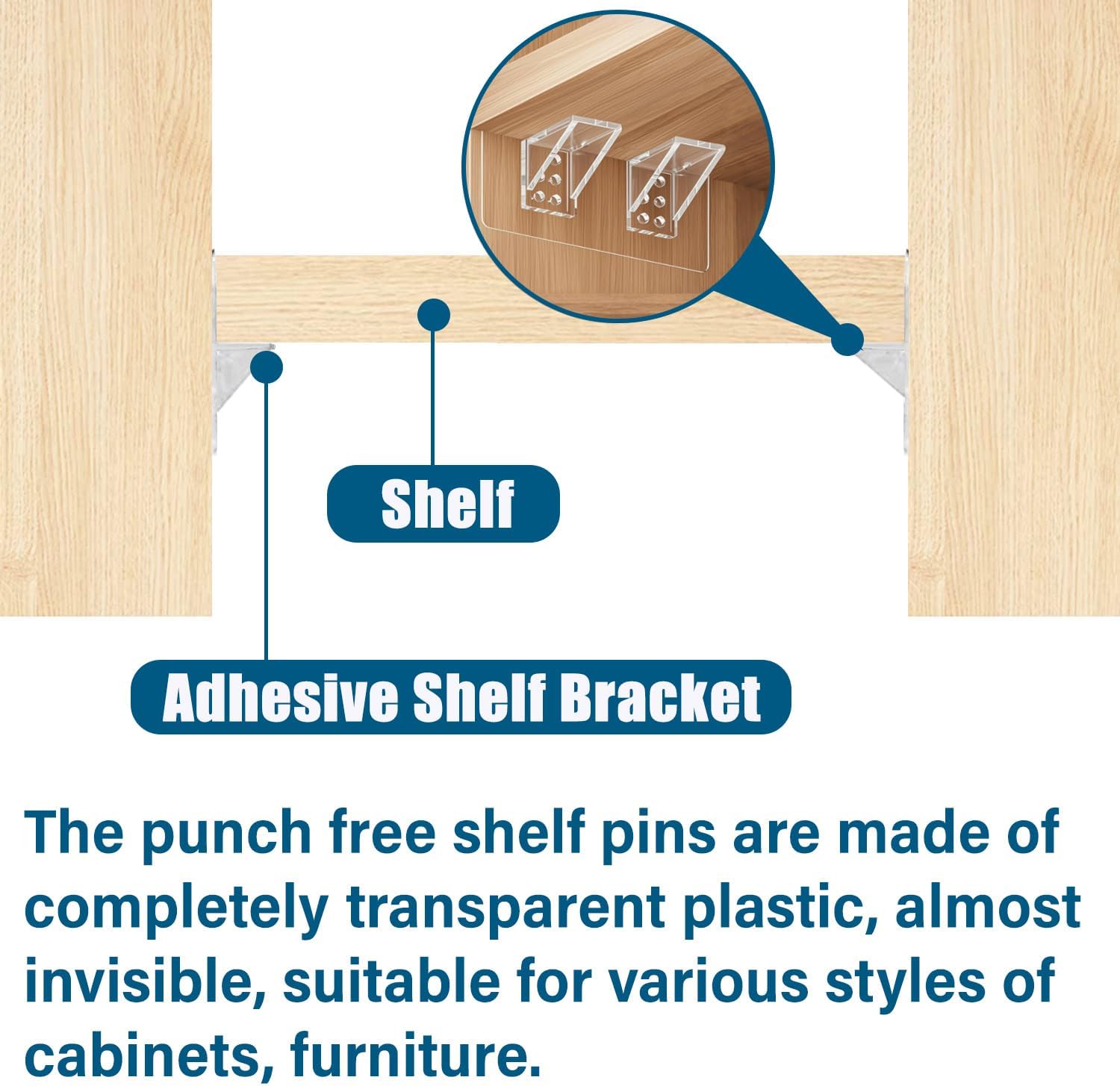 6-Pack Heavy-Duty Adhesive Shelf Brackets, Large Size Double Row Brackets, No-Drill Wall Mount Pegs,Shelf Support Pegs for Kitchen Cabinets, Bookshelves, and Closets - Image 3