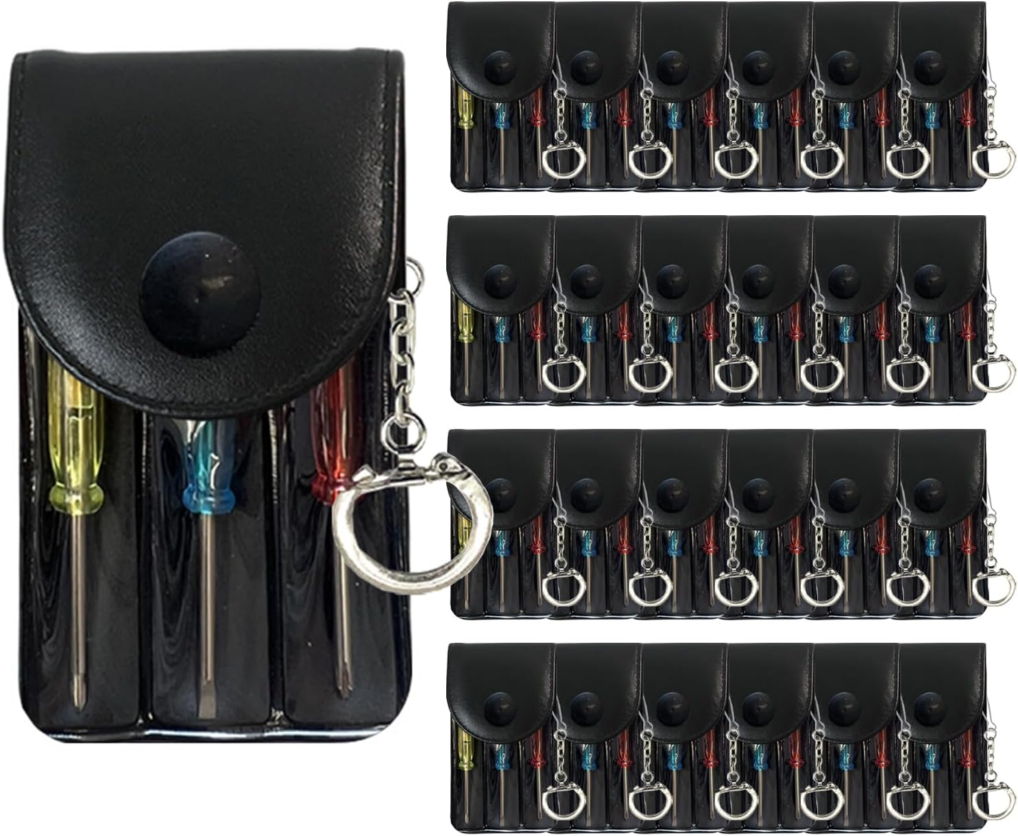 Bulk Pack Mini Screwdriver Keychain Set – 24 Sets of Handy 3-Piece Screwdrivers in a Snap-Closure Pouch with Hook, Perfect for Men, Tool Party Favors, Christmas Gifts, and Birthday Presents - Image 1