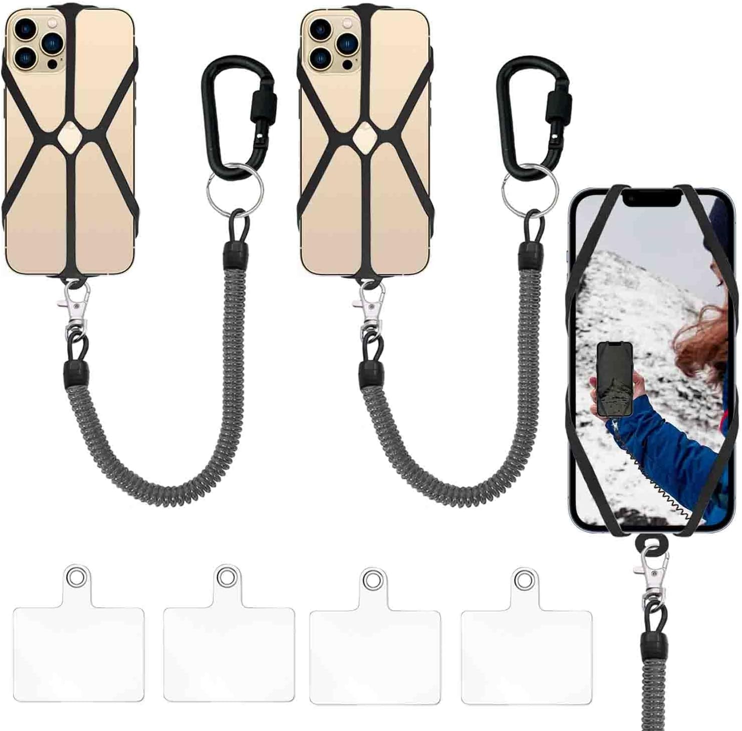 2 Pcs Phone Lanyard Strap with Carabiner – Drop-Prevention Accessory for Outdoor Activities like Ski, Hike, Bike, Fish & Climb – Compatible with Most Smartphones - Image 1