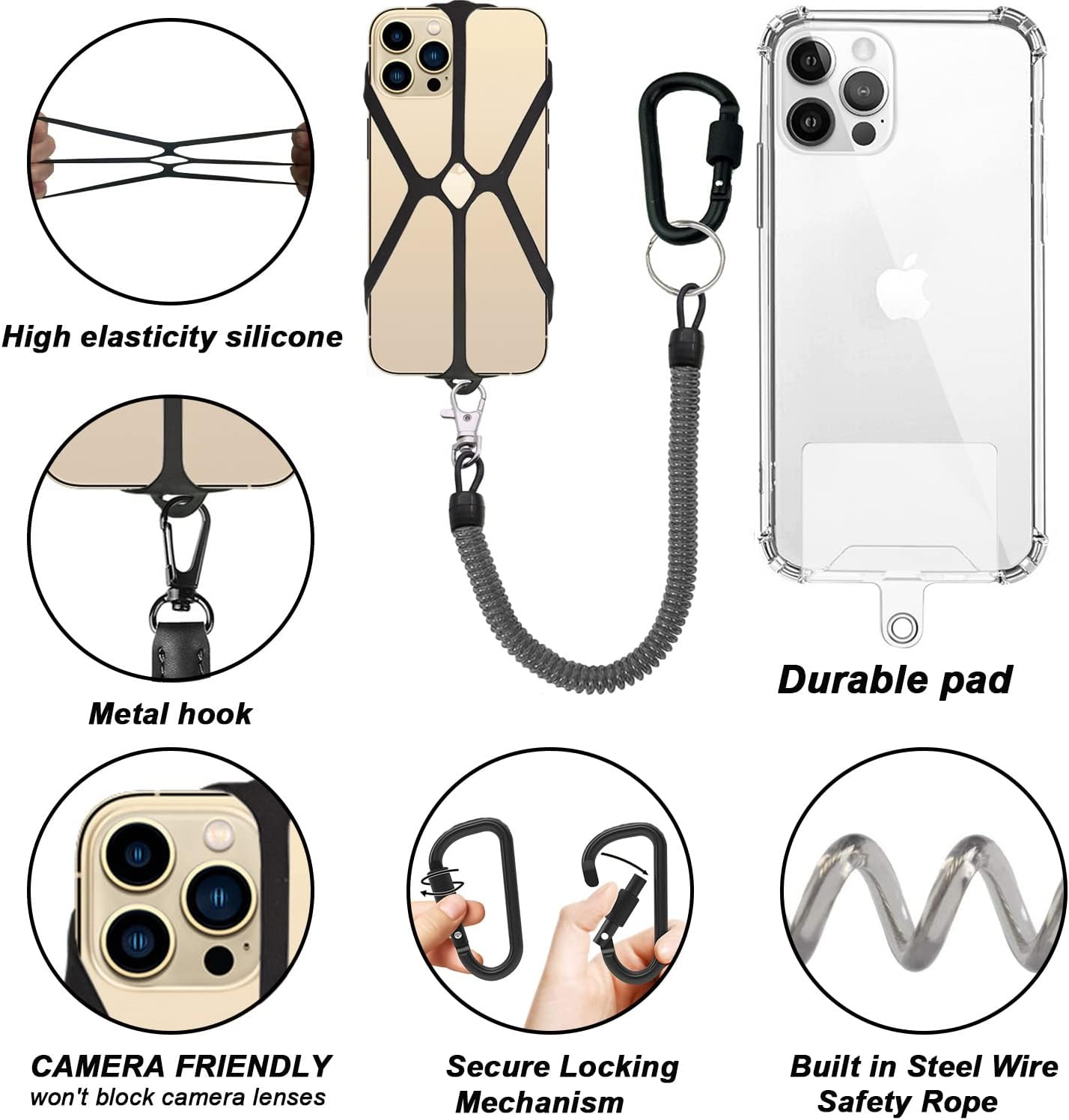 2 Pcs Phone Lanyard Strap with Carabiner – Drop-Prevention Accessory for Outdoor Activities like Ski, Hike, Bike, Fish & Climb – Compatible with Most Smartphones - Image 4