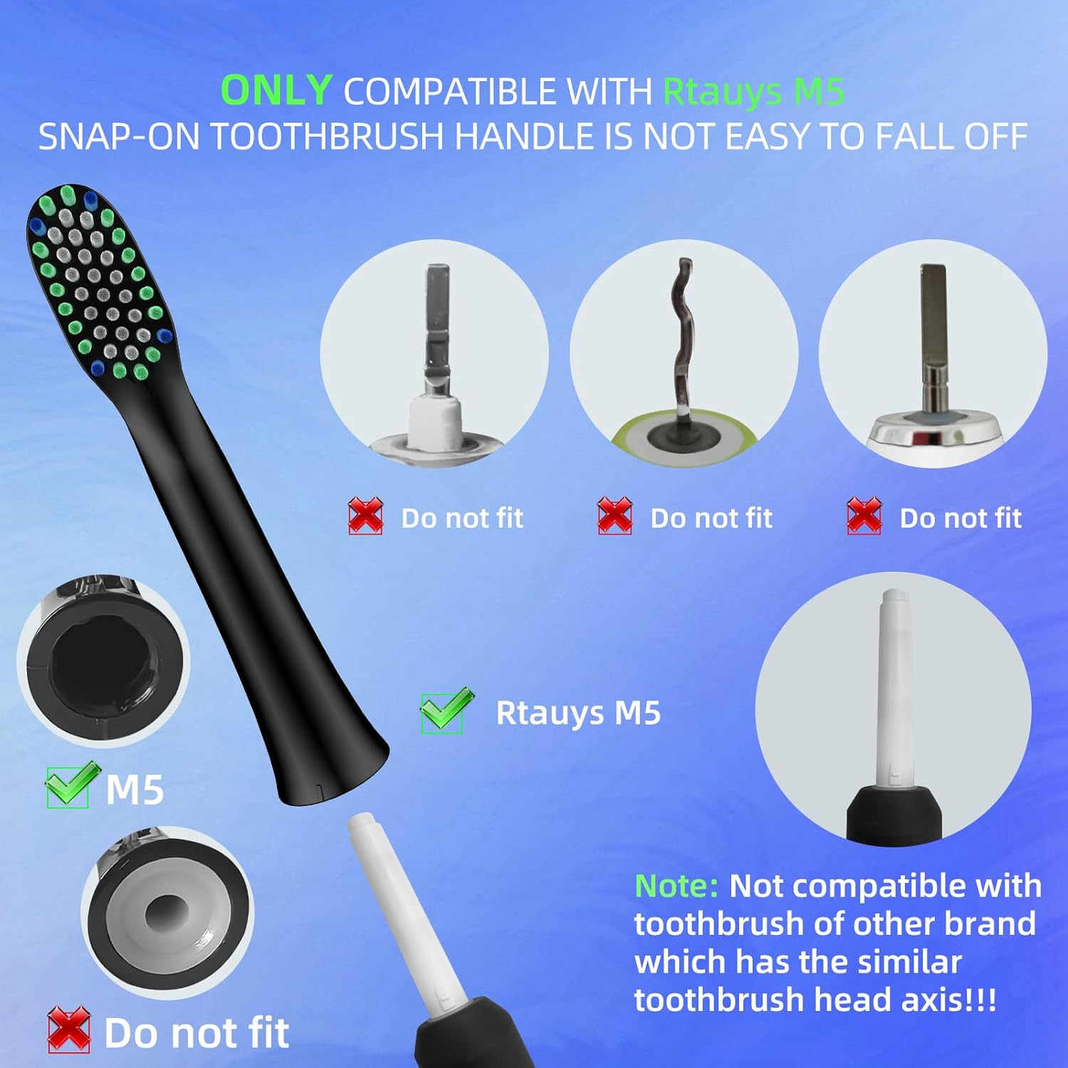 10 Pack Toothbrh Replacement Heads Compatible with Rtauys M5 Sonic Electric Toothbrh(Black, 10 Count(Pack of 1)) - Image 3