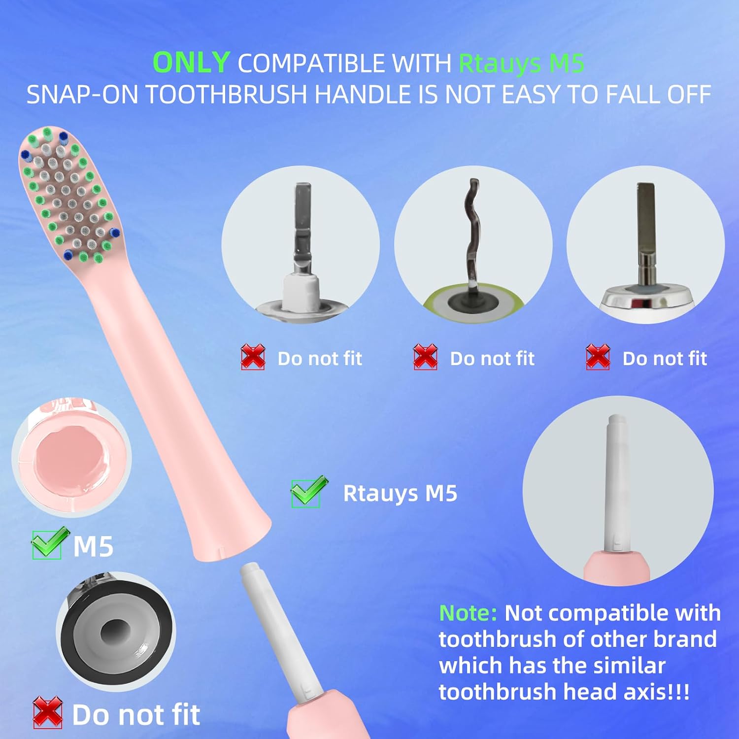 10 Pack Toothbrh Replacement Heads Compatible with Rtauys M5 Sonic Electric Toothbrh (Pink, 10 Count(Pack of 1)) - Image 3