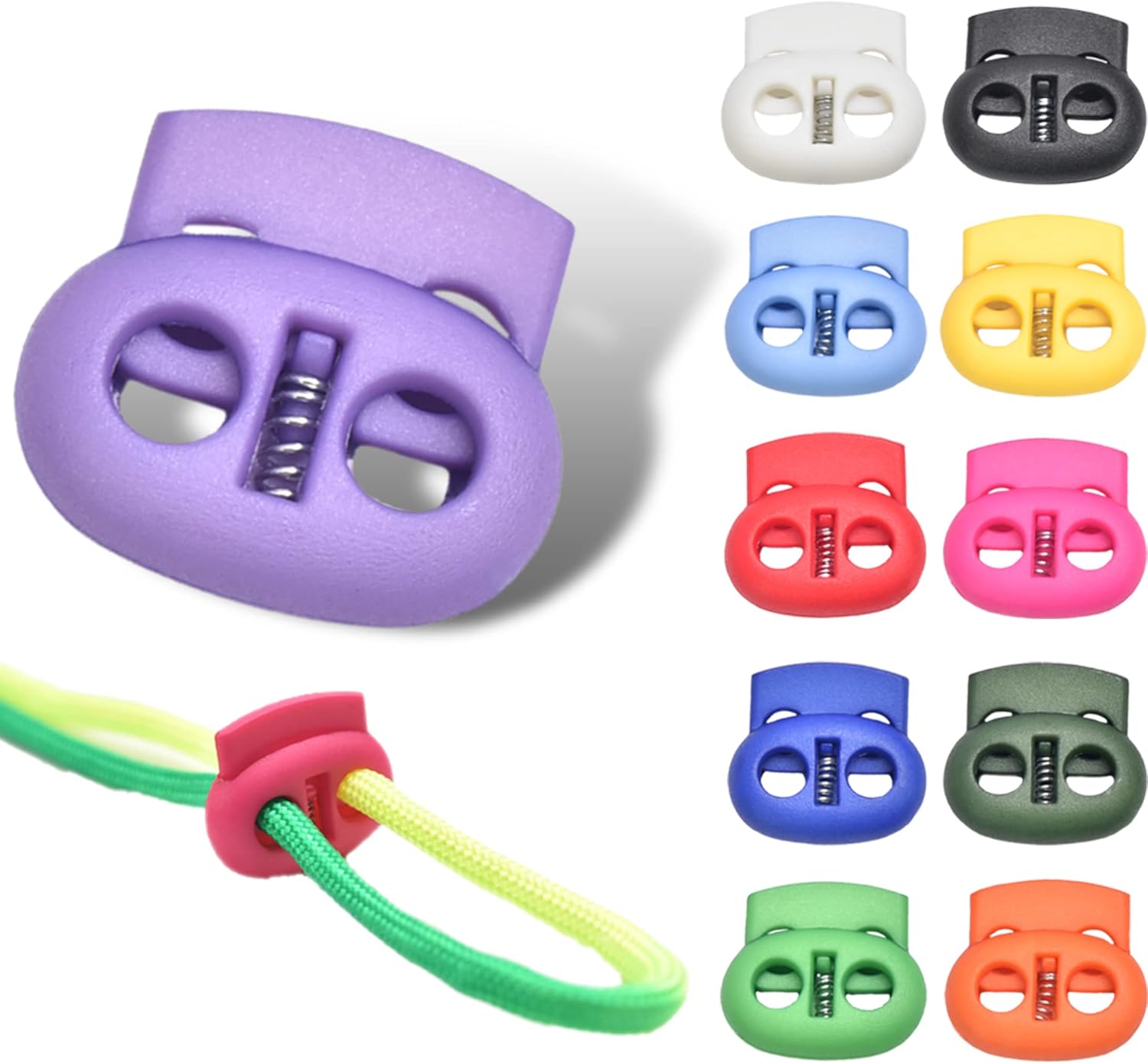 CooBigo Plastic Cord Locks for Drawstrings Double Hole Spring Stopper Fastener Slider Toggles End - Image 1