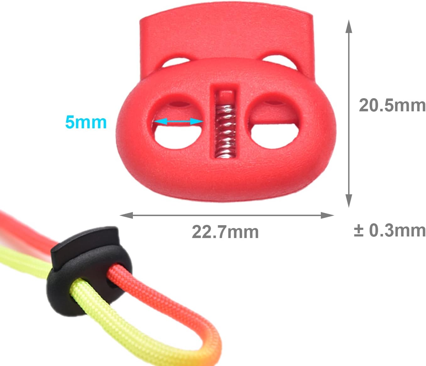 CooBigo Plastic Cord Locks for Drawstrings Double Hole Spring Stopper Fastener Slider Toggles End - Image 2