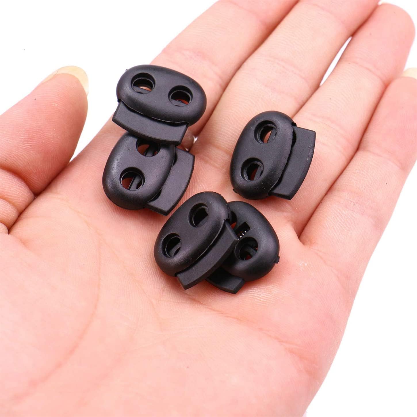 CooBigo Plastic Cord Locks for Drawstrings Double Hole Spring Stopper Fastener Slider Toggles End - Image 3