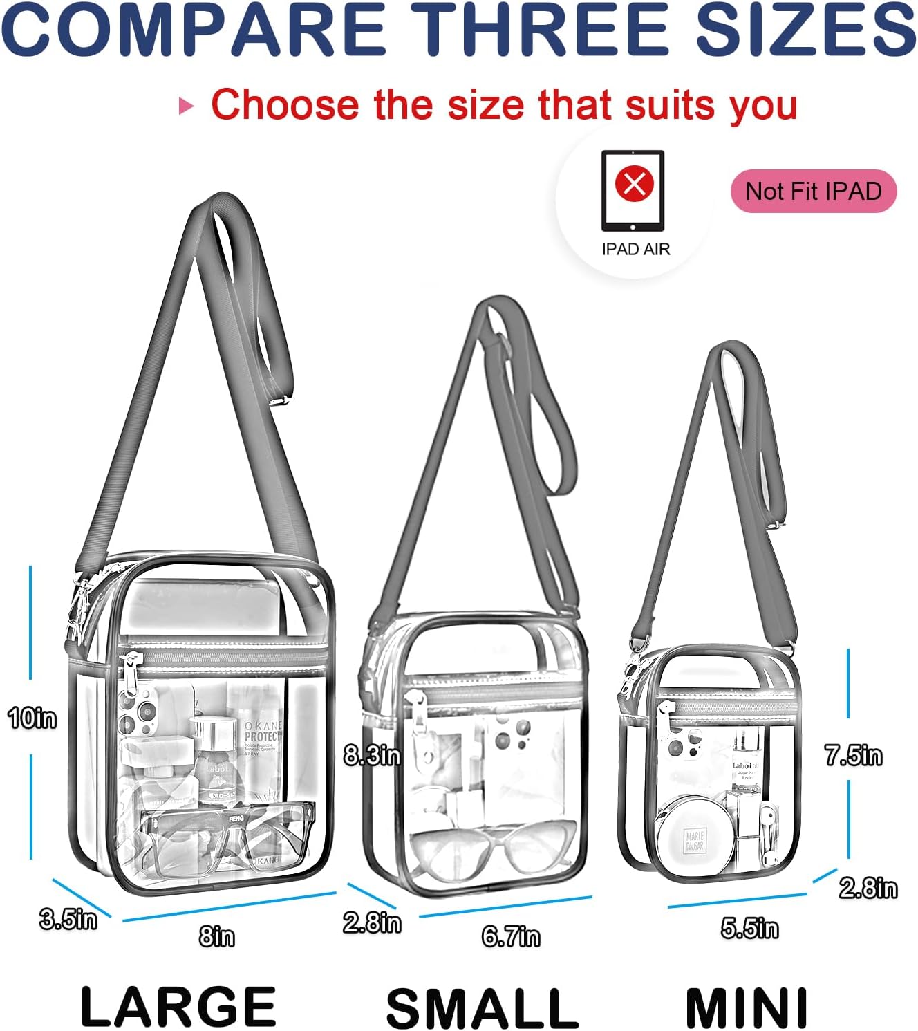 Clear Purse Stadium Transparent Messenger Bag Stadium Approved for Men and Women Clear CrossBody Bag - Image 3
