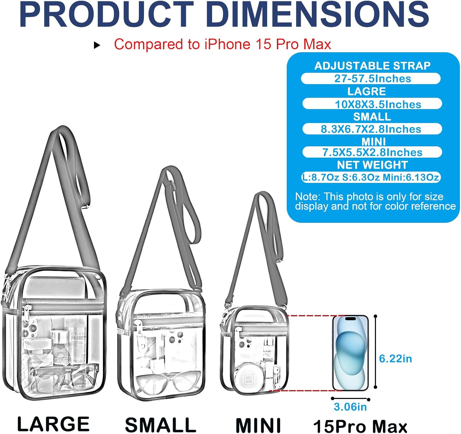 Clear Purse Stadium Transparent Messenger Bag Stadium Approved for Men and Women Clear CrossBody Bag - Image 4