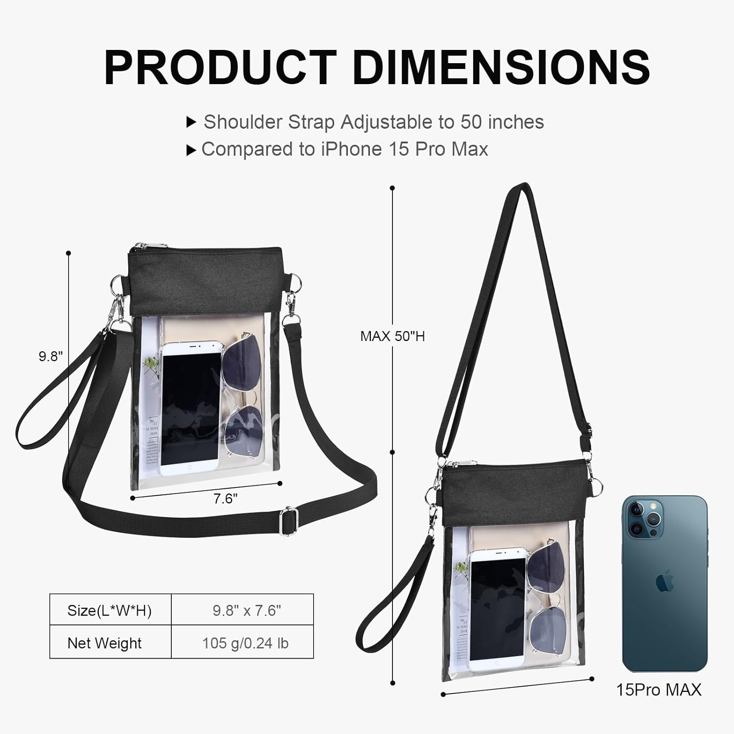 Clear Stadium Approved Crossbody Bag Transparent Tote Purse for Work Concert Sports - Image 3