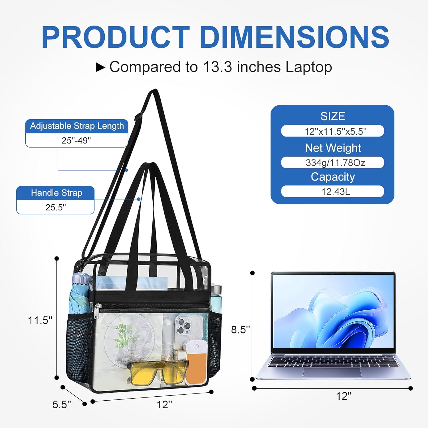 Clear Bag for Stadium Events,Transparent Bag for Work Sports Games Concerts Travel Gym - Image 2