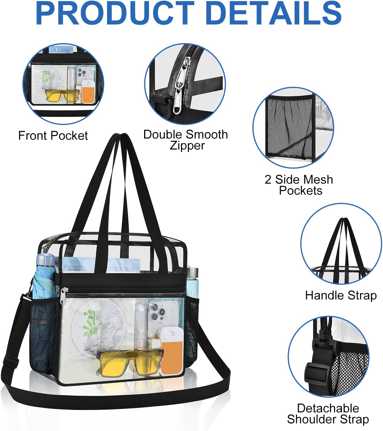 Clear Bag for Stadium Events,Transparent Bag for Work Sports Games Concerts Travel Gym - Image 3