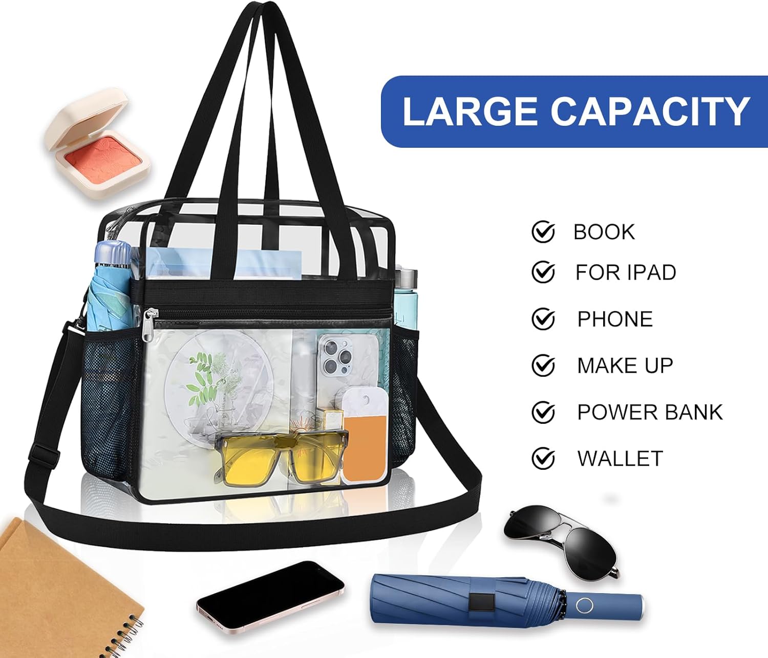 Clear Bag for Stadium Events,Transparent Bag for Work Sports Games Concerts Travel Gym - Image 4