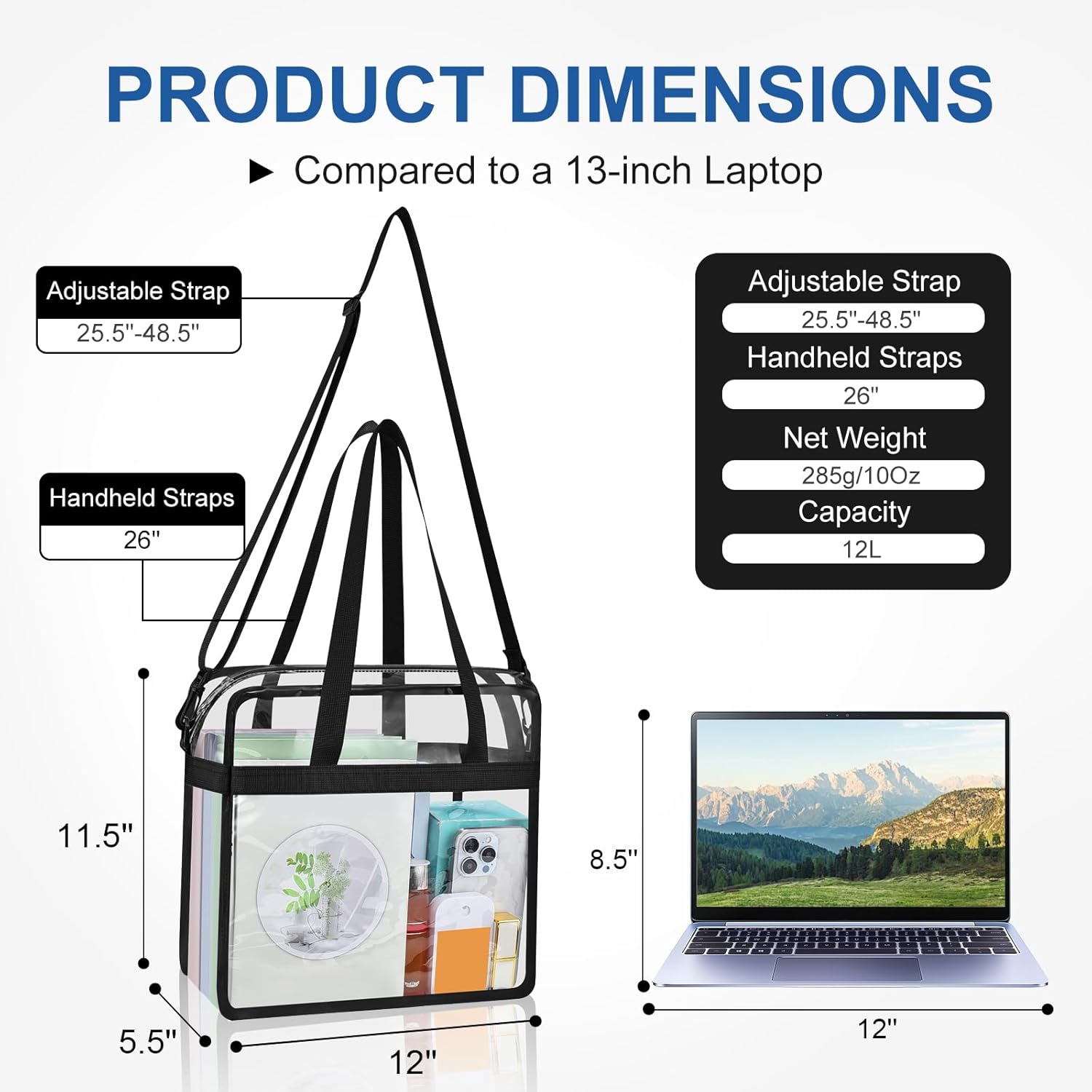 Clear Tote Bag for Stadium Events, 12x6x12 Transparent Stadium Bag for Work, Sports Games,Gym，Concerts - Image 3
