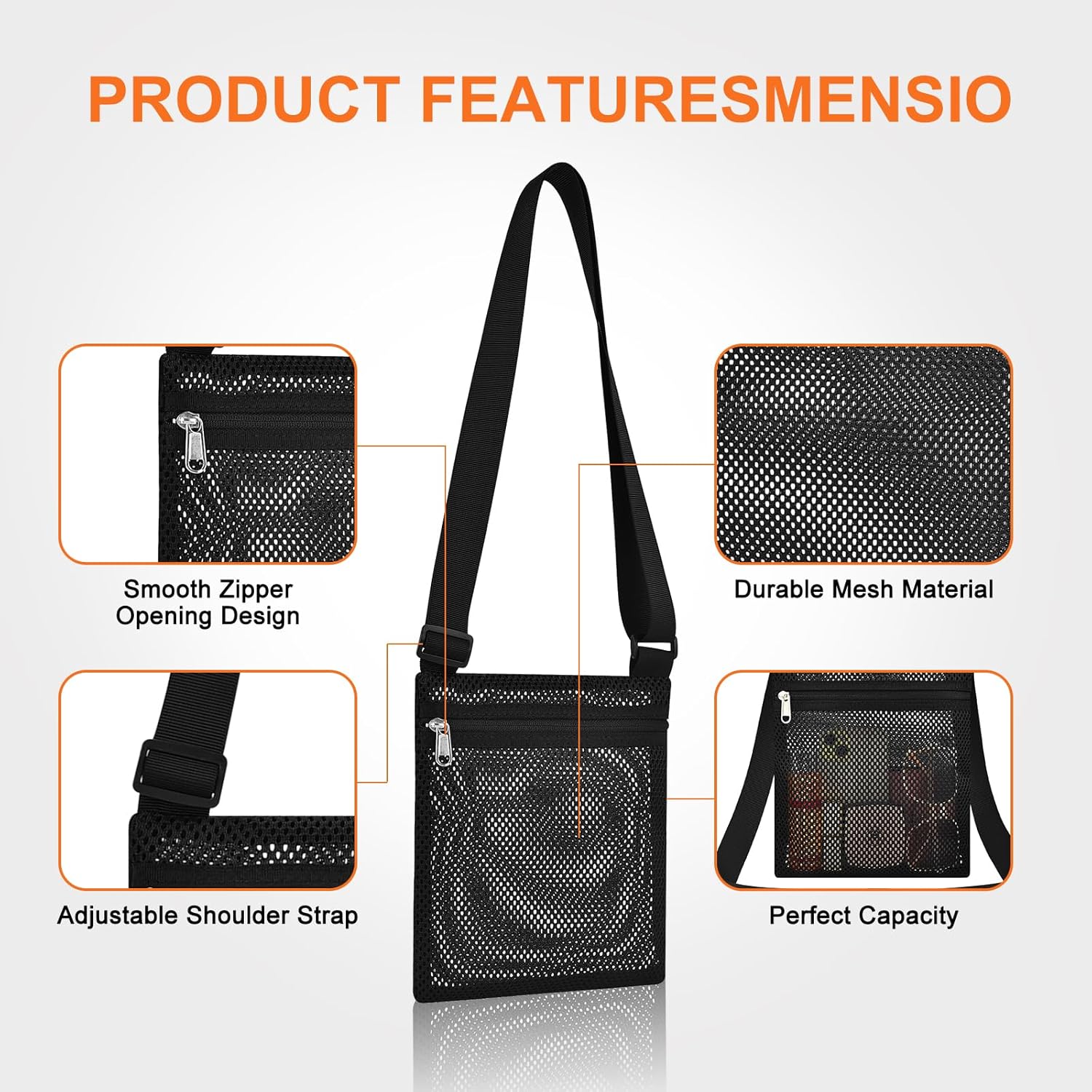 Heavy Duty Semi-Transparent Mesh Purse See Through Mesh Crossbody Bag - Image 4