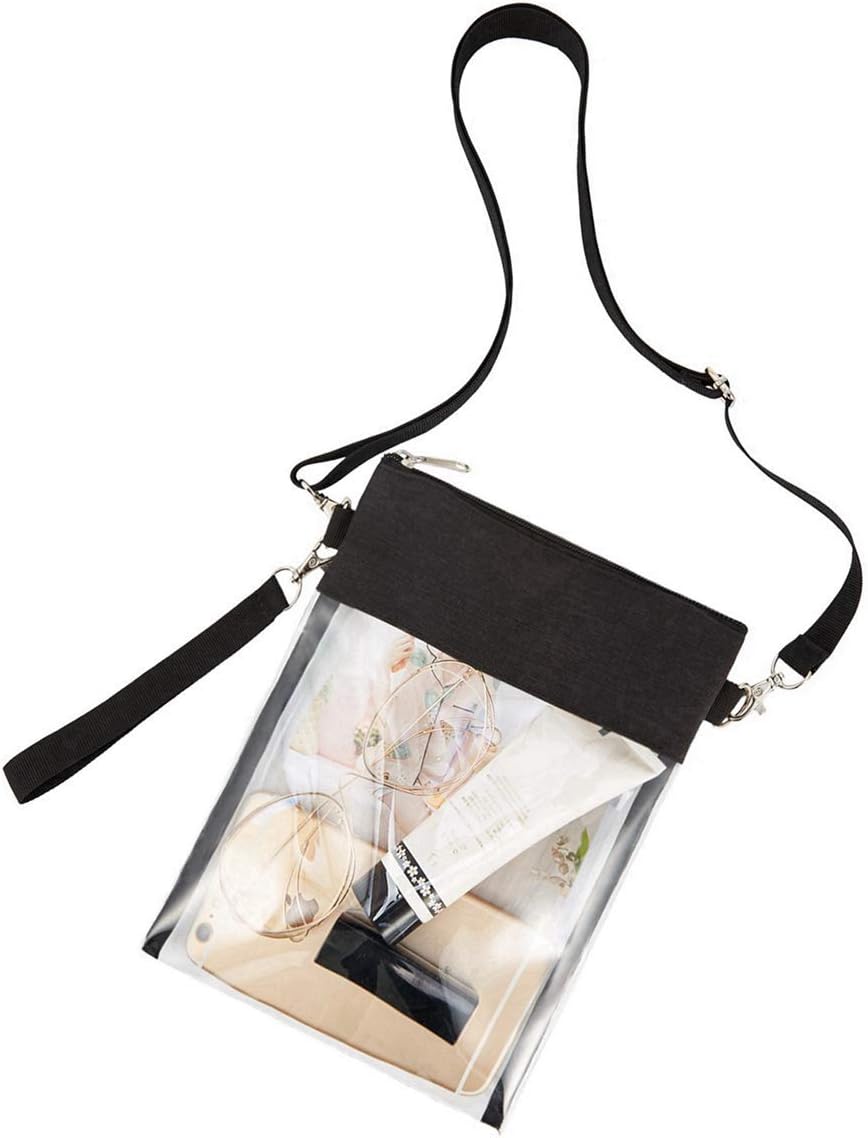Clear Crossbody Purse Bag - Stadium Approved Clear Tote Bag with Adjtable Shoulder Strap (Black) - Image 2