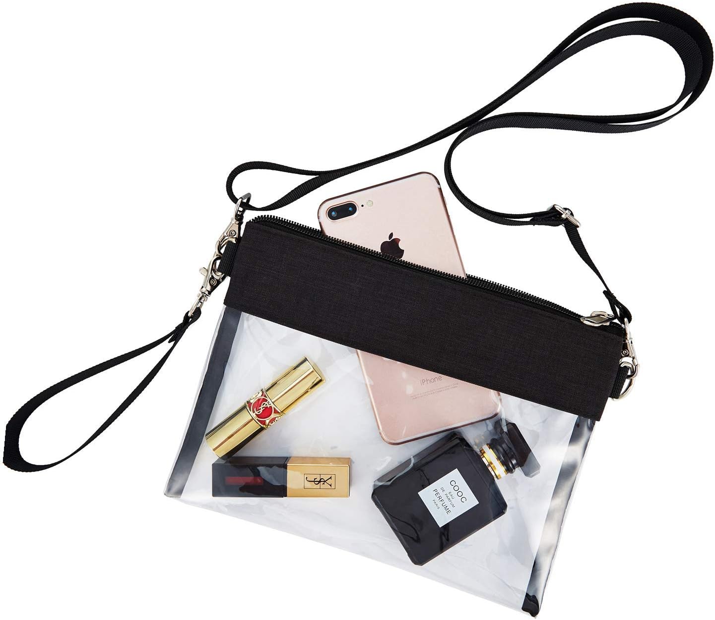 Clear Crossbody Purse Bag - Stadium Approved Clear Tote Bag with Adjtable Shoulder Strap (Black) - Image 3