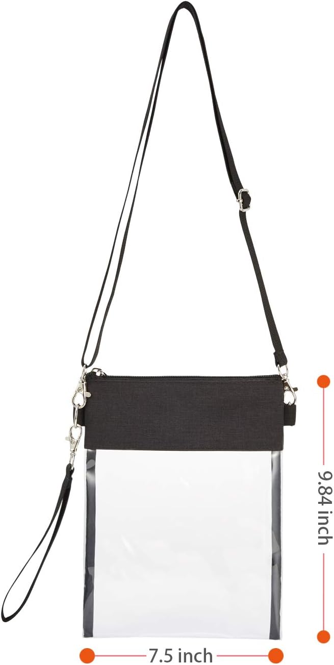 Clear Crossbody Purse Bag - Stadium Approved Clear Tote Bag with Adjtable Shoulder Strap (Black) - Image 4