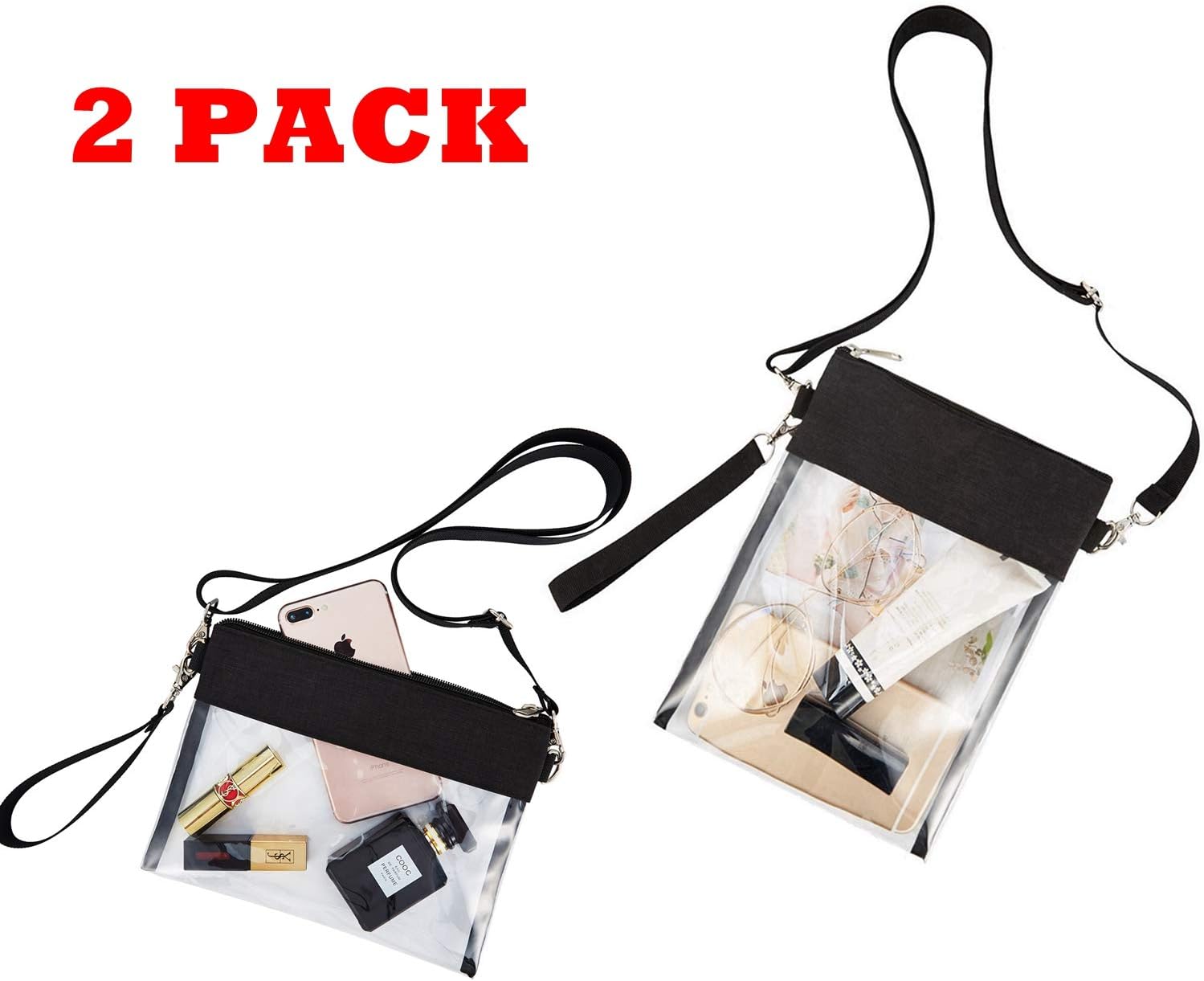 Clear Crossbody Purse Bag - Stadium Approved Clear Tote Bag with Adjtable Shoulder Strap (Black) - Image 5