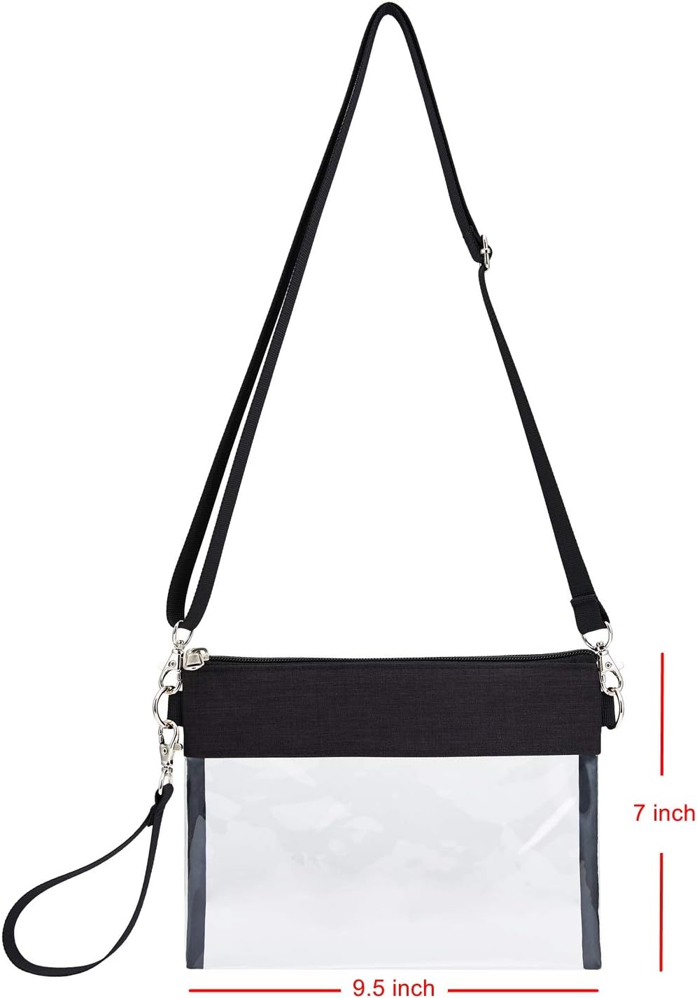 Clear Crossbody Purse Bag - Stadium Approved Clear Tote Bag with Adjtable Shoulder Strap (Black) - Image 6