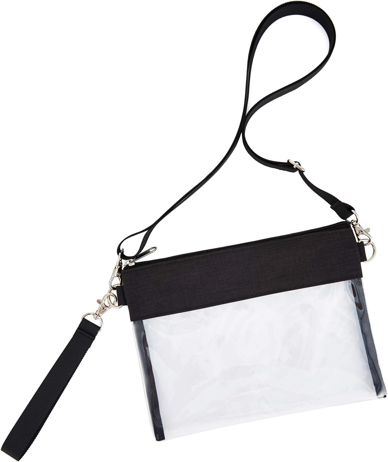 Clear Crossbody Purse Bag - Stadium Approved Clear Tote Bag with Adjtable Shoulder Strap (Black) - Image 8