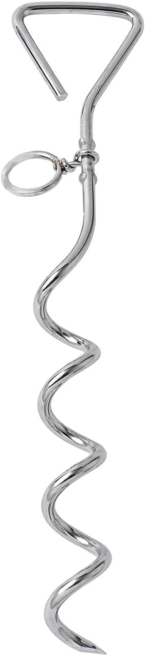 Dog Tie-Out Stake, Durable Silver Spiral Anchorstake, Secure Outdoor Tethering for All Cable Leash Chain, Camping Yard, Rt-Resistant, Easy Installation, Medium, 16 Inch - Image 1