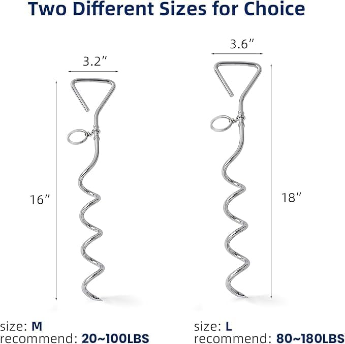 Dog Tie-Out Stake, Durable Silver Spiral Anchorstake, Secure Outdoor Tethering for All Cable Leash Chain, Camping Yard, Rt-Resistant, Easy Installation, Medium, 16 Inch - Image 3