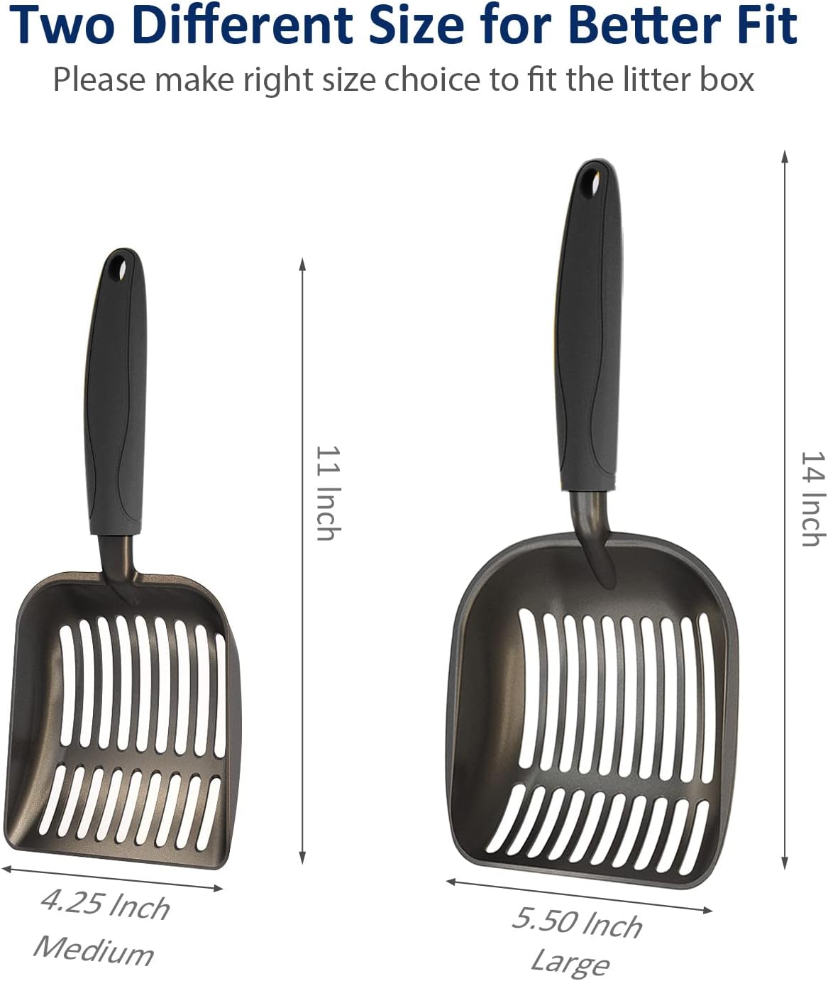 Cat Litter Scoop, Non-Stick Plated Aluminum Alloy Sifter, Kitty Durable Metal Scooper, Deep Shovel, Long Handle, Kitten Pooper Lifter, Size Medium, Coated Black Body with Black Handle - Image 3