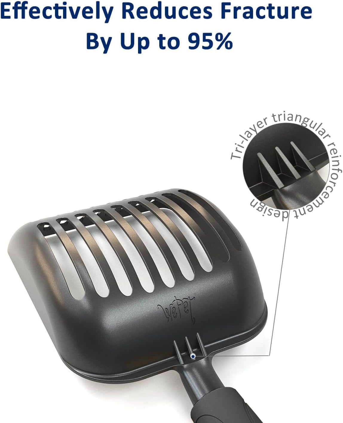 Cat Litter Scoop, Non-Stick Plated Aluminum Alloy Sifter, Kitty Durable Metal Scooper, Deep Shovel, Long Handle, Kitten Pooper Lifter, Size Medium, Coated Black Body with Black Handle - Image 5