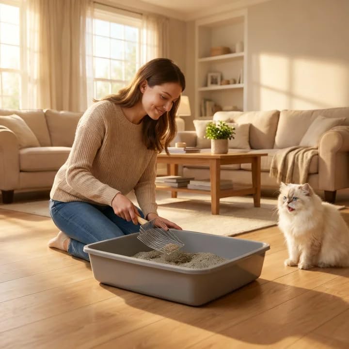 Premium Metal Cat Litter Scoop, 5X Faster Speed Sifter, Heavy Duty Steel Kitty Scooper, Beech Wood Handle, for All Litter Types, Silver - Image 5