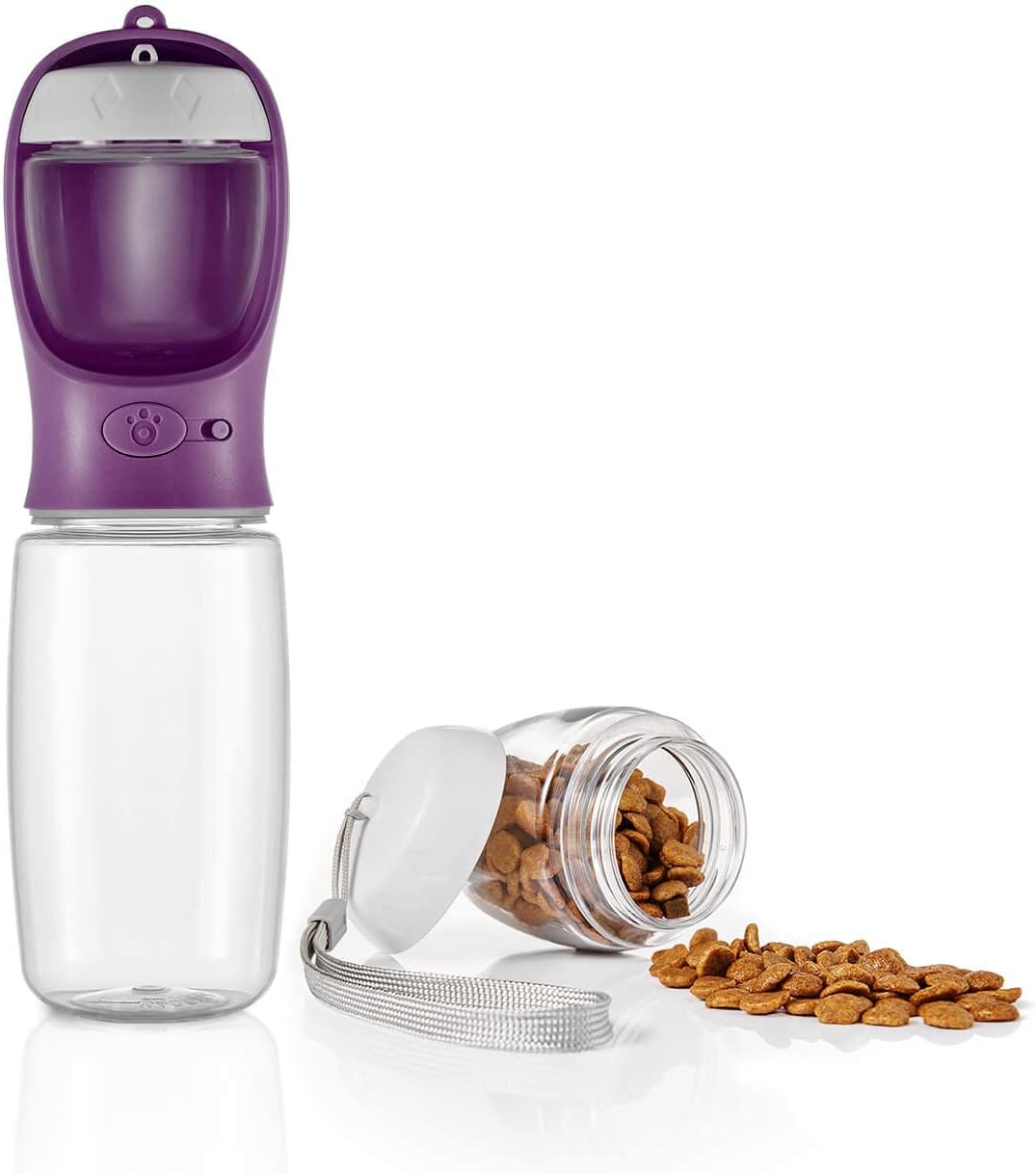 Portable Dog Water Bottle with Food Container, 19 OZ + 6 OZ, Leak Proof Puppy Water Dispenser with Drinking Feeder for Pets Outdoor Walking, Hiking, Travel, Food Grade Plastic - Image 1