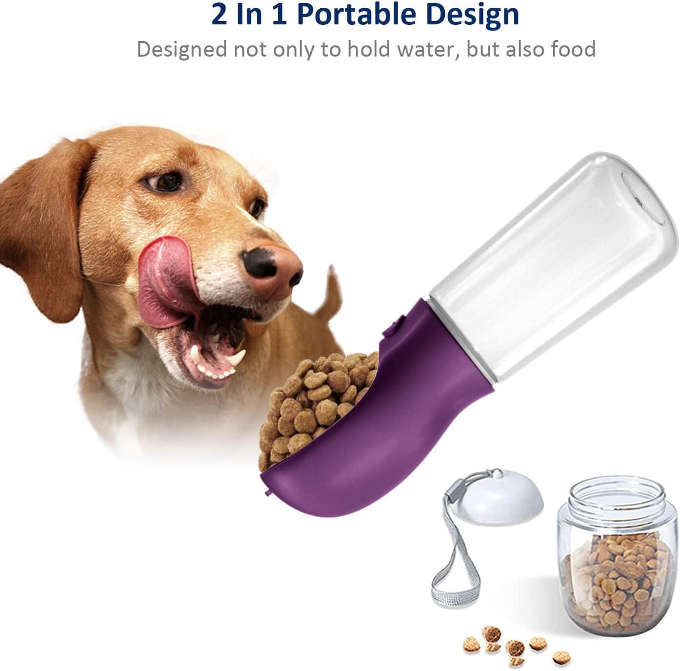 Portable Dog Water Bottle with Food Container, 19 OZ + 6 OZ, Leak Proof Puppy Water Dispenser with Drinking Feeder for Pets Outdoor Walking, Hiking, Travel, Food Grade Plastic - Image 3