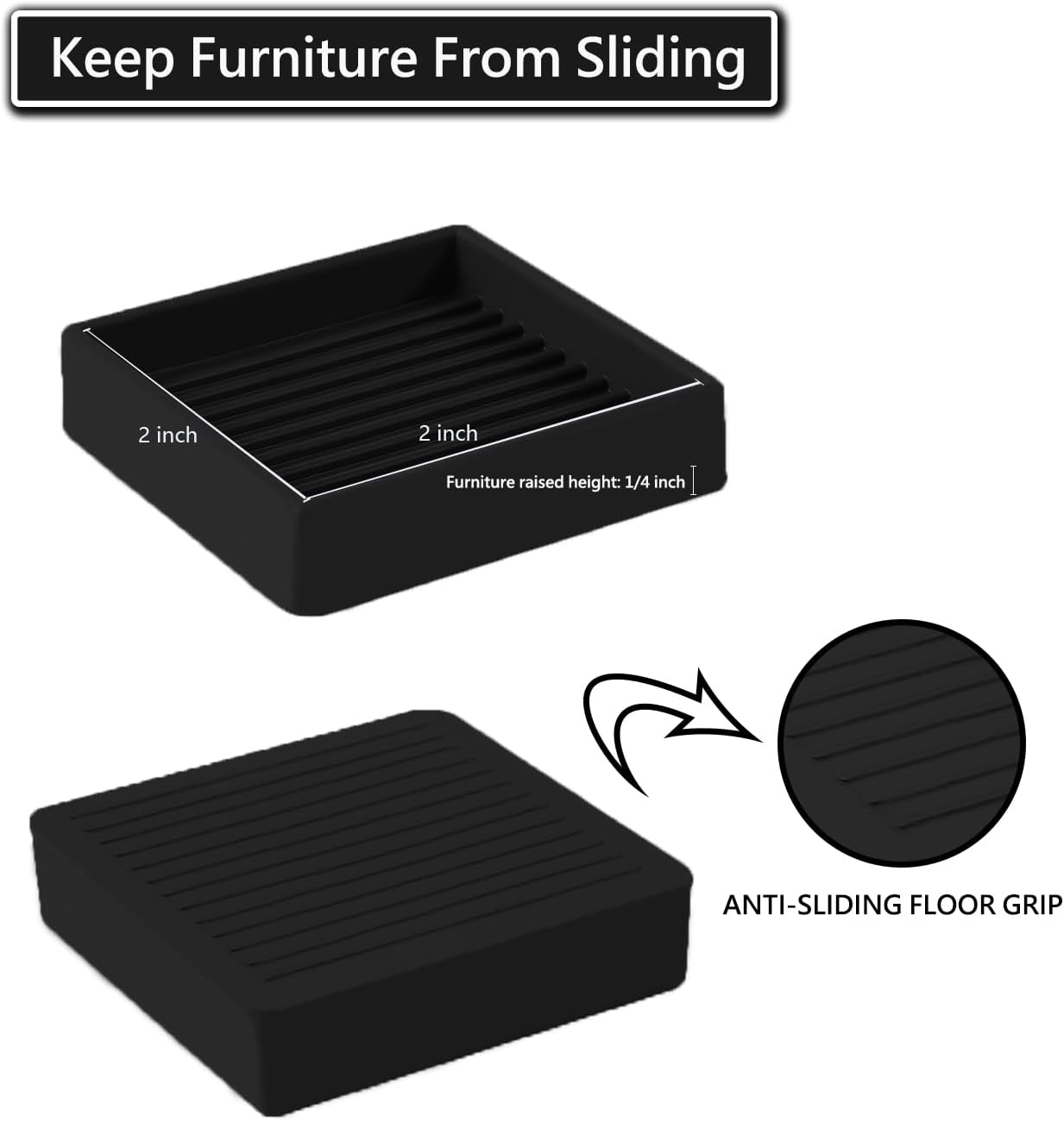 2x2 Square Rubber Furniture Caster Cups, Anti-Sliding Furniture Pads Bed Stopper Floor Protectors with Grip - Protect Any Flooring - Image 6