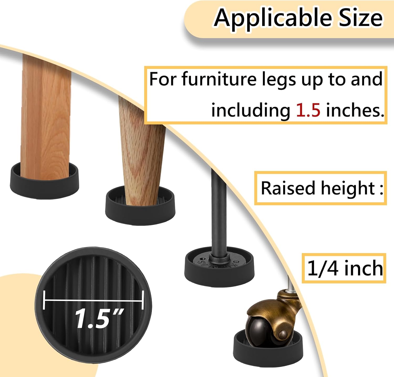 1.5x1.5 Round Rubber Furniture Caster Cups, Anti-Sliding Furniture Pads Bed Stopper Floor Protectors with Grip - Protect Any Flooring - Image 2